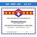 end of season baseball award certificate template school youth club baseball participation award